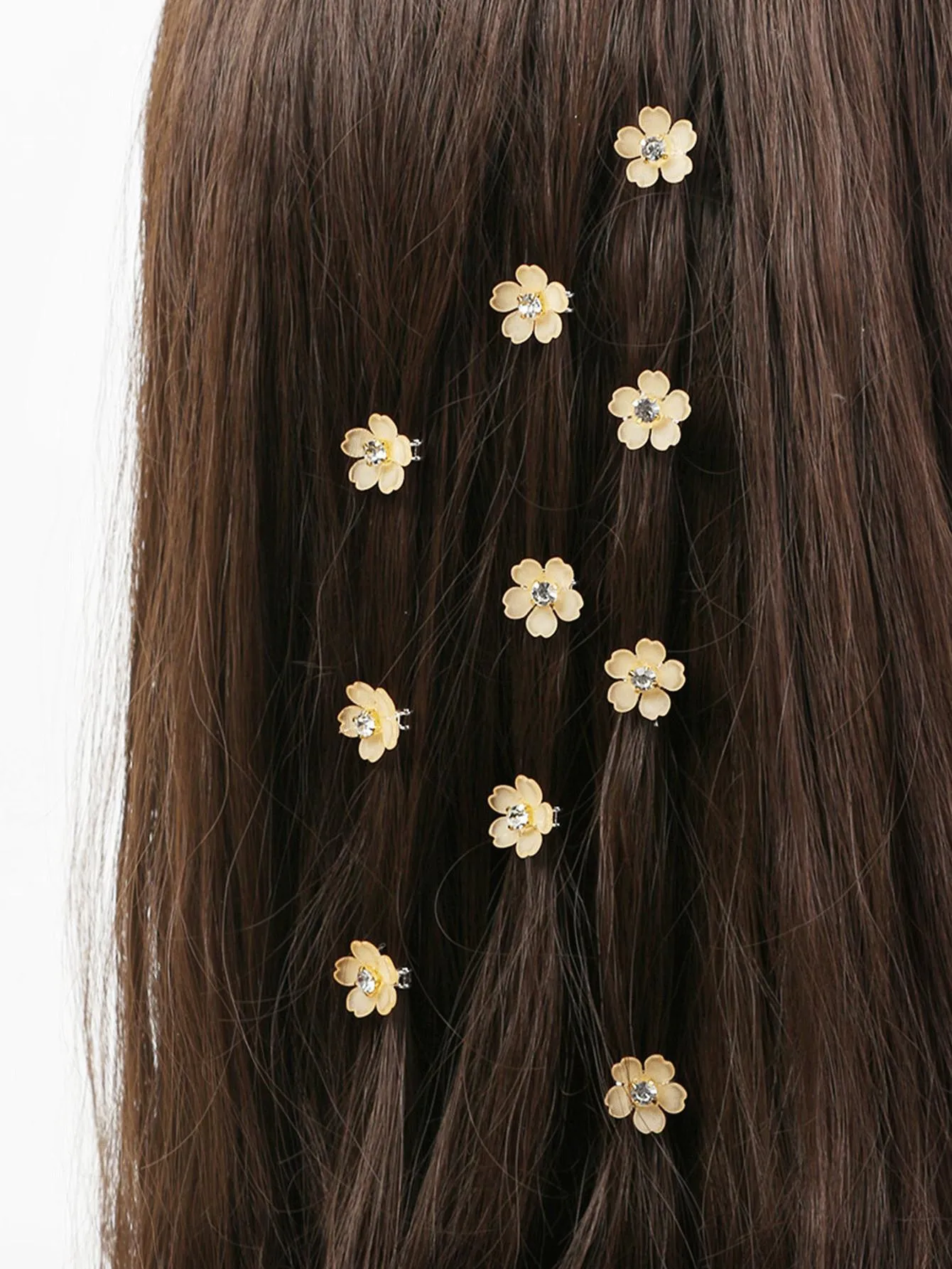 10pcs Rhinestone & Flower Decor Hair Ring