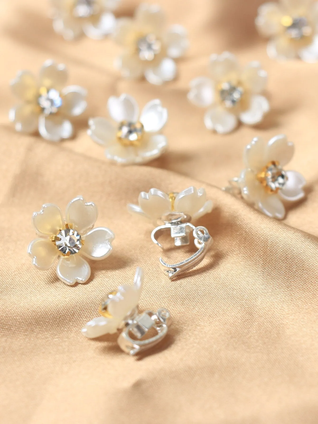 10pcs Rhinestone & Flower Decor Hair Ring