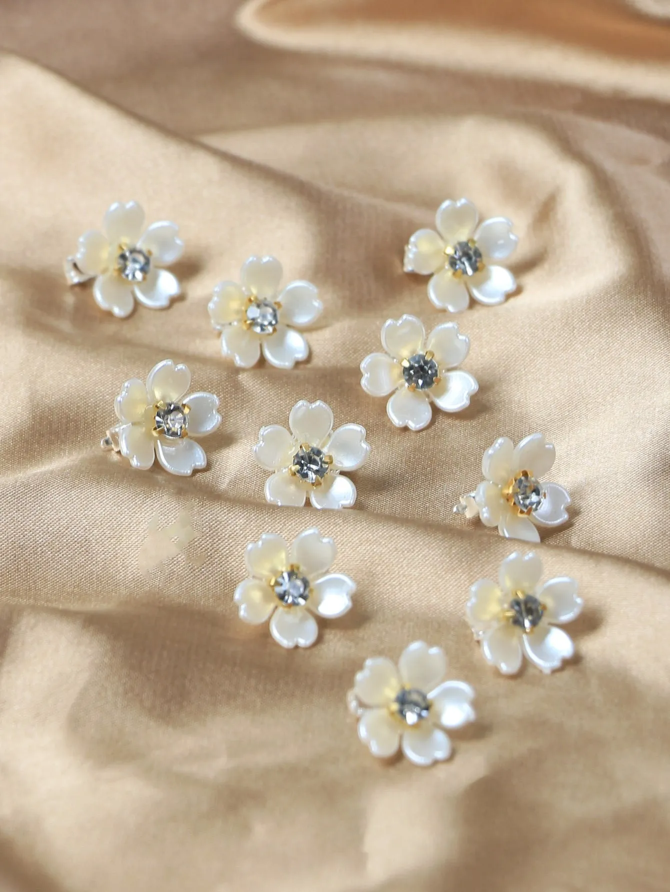 10pcs Rhinestone & Flower Decor Hair Ring