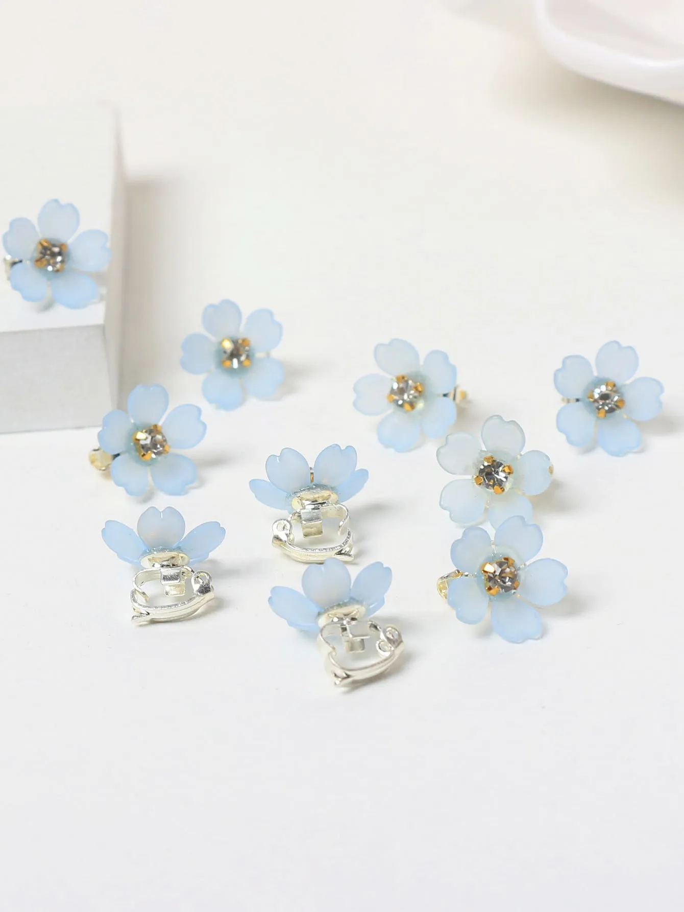 10pcs Rhinestone & Flower Decor Hair Ring