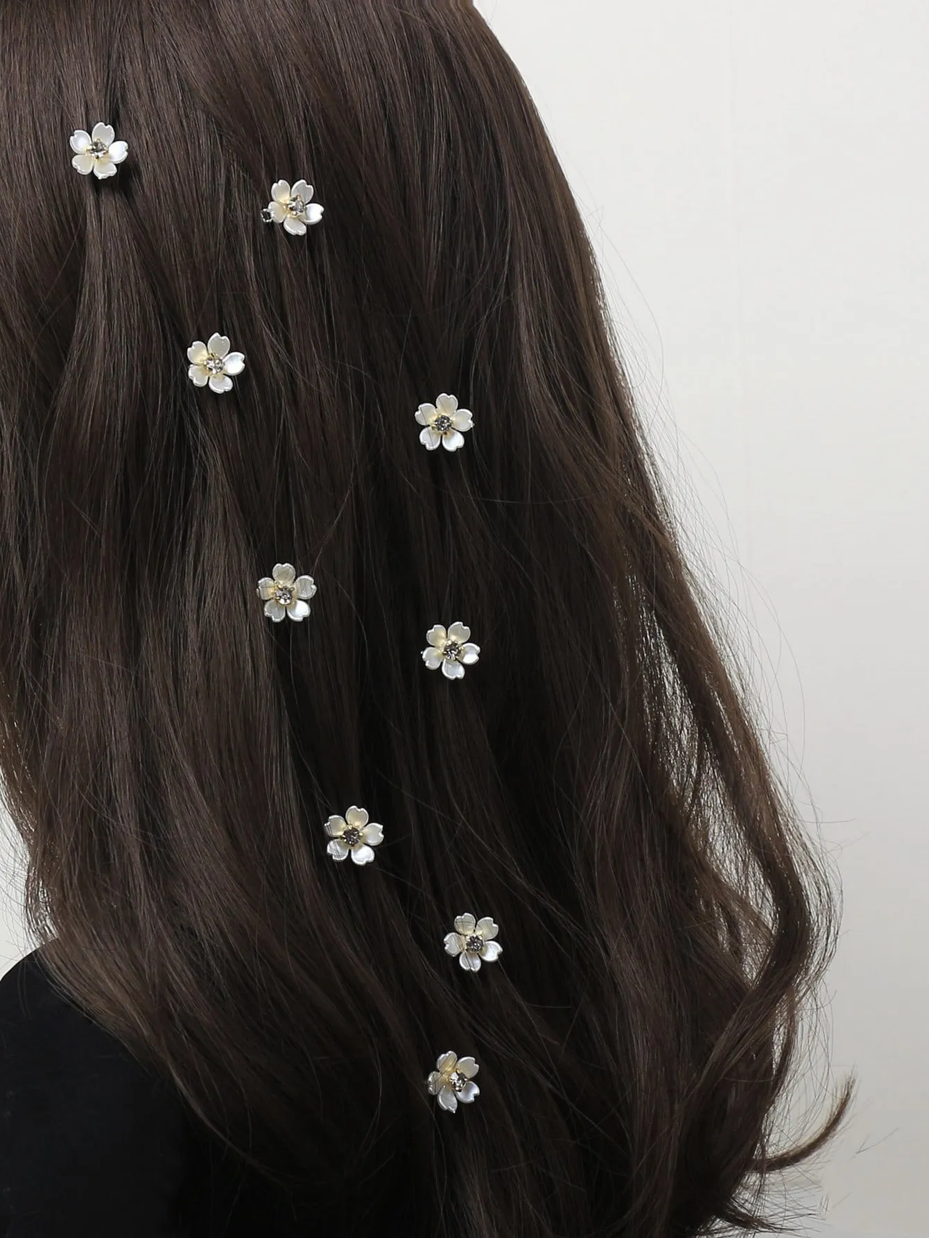 10pcs Rhinestone & Flower Decor Hair Ring