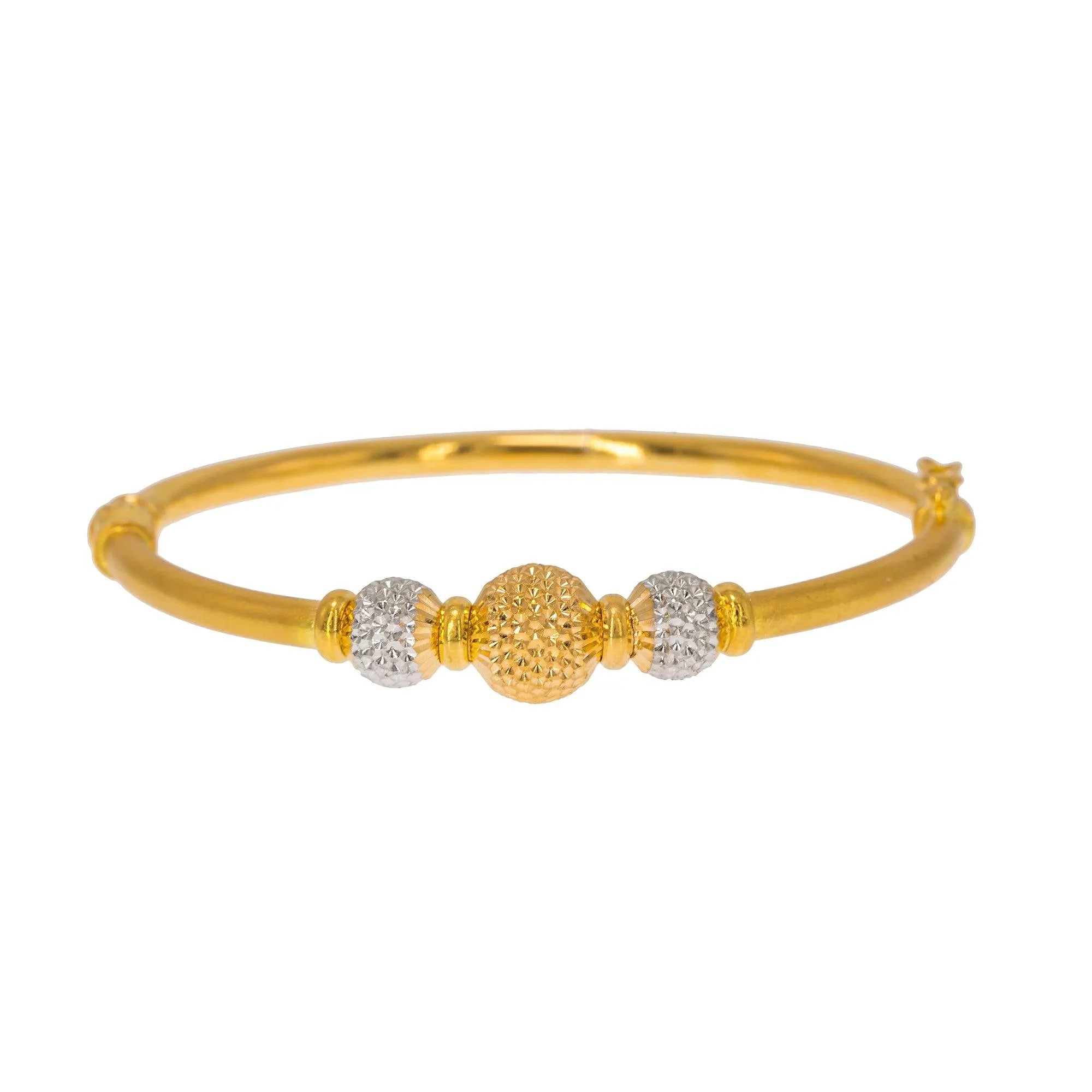 22K Multi Tone Gold Bangle W/ 3 Accent Dimpled Balls