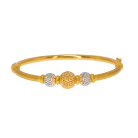 22K Multi Tone Gold Bangle W/ 3 Accent Dimpled Balls