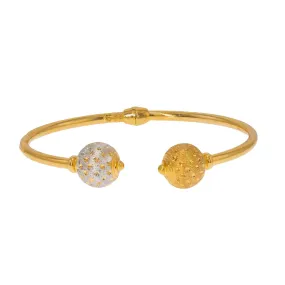 22K Multi Tone Gold Bangle W/ Facing Speckled & Dimpled Accent Balls