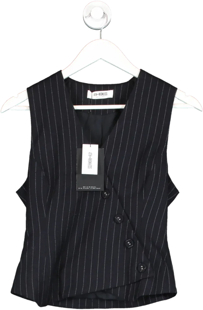 4th & Reckless Blue Ruth Pinstripe Asymmetric Waistcoat UK 8