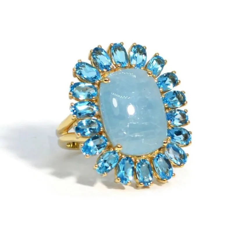 A & Furst - Sole - Ring with Milky Aquamarine and Swiss Blue Topaz, 18k Yellow Gold