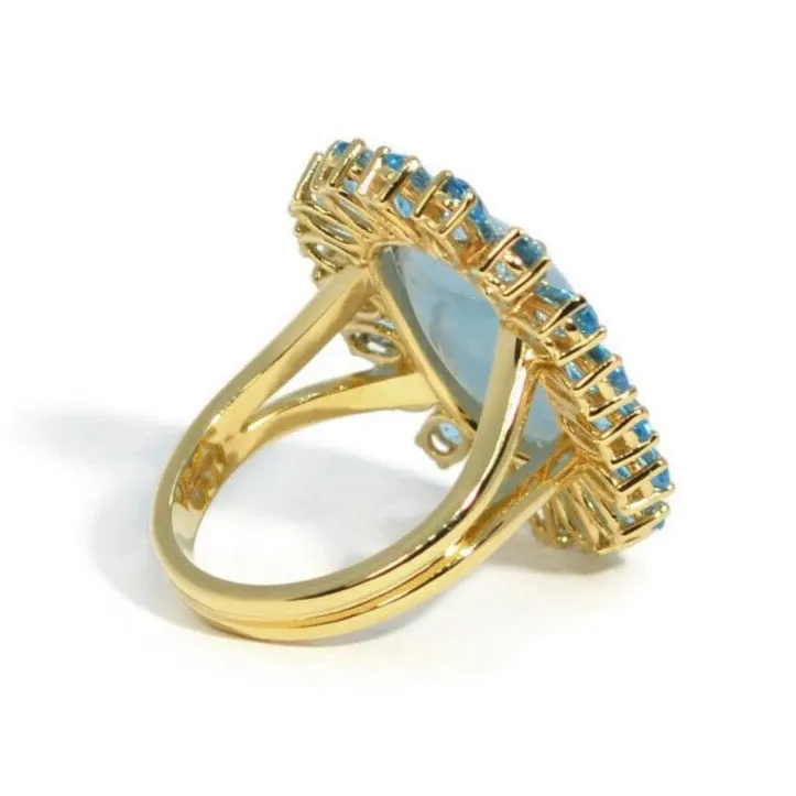 A & Furst - Sole - Ring with Milky Aquamarine and Swiss Blue Topaz, 18k Yellow Gold