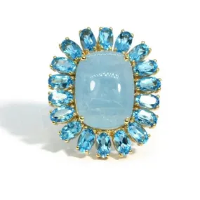 A & Furst - Sole - Ring with Milky Aquamarine and Swiss Blue Topaz, 18k Yellow Gold