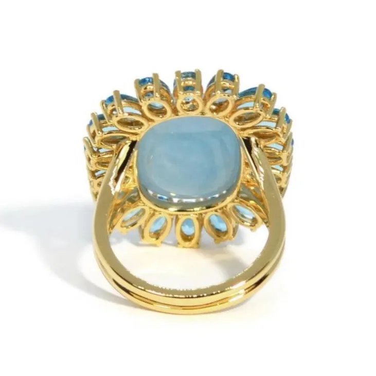 A & Furst - Sole - Ring with Milky Aquamarine and Swiss Blue Topaz, 18k Yellow Gold