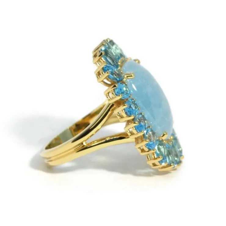 A & Furst - Sole - Ring with Milky Aquamarine and Swiss Blue Topaz, 18k Yellow Gold