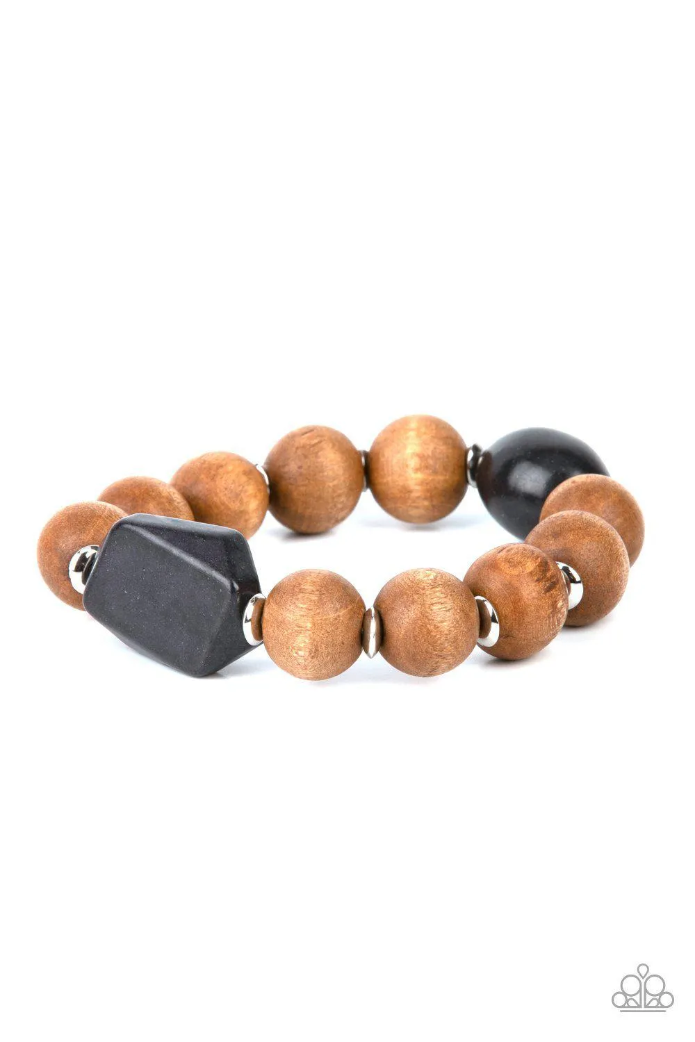 Abundantly Artisan Black Stone and Brown Wood Bracelet - Paparazzi Accessories