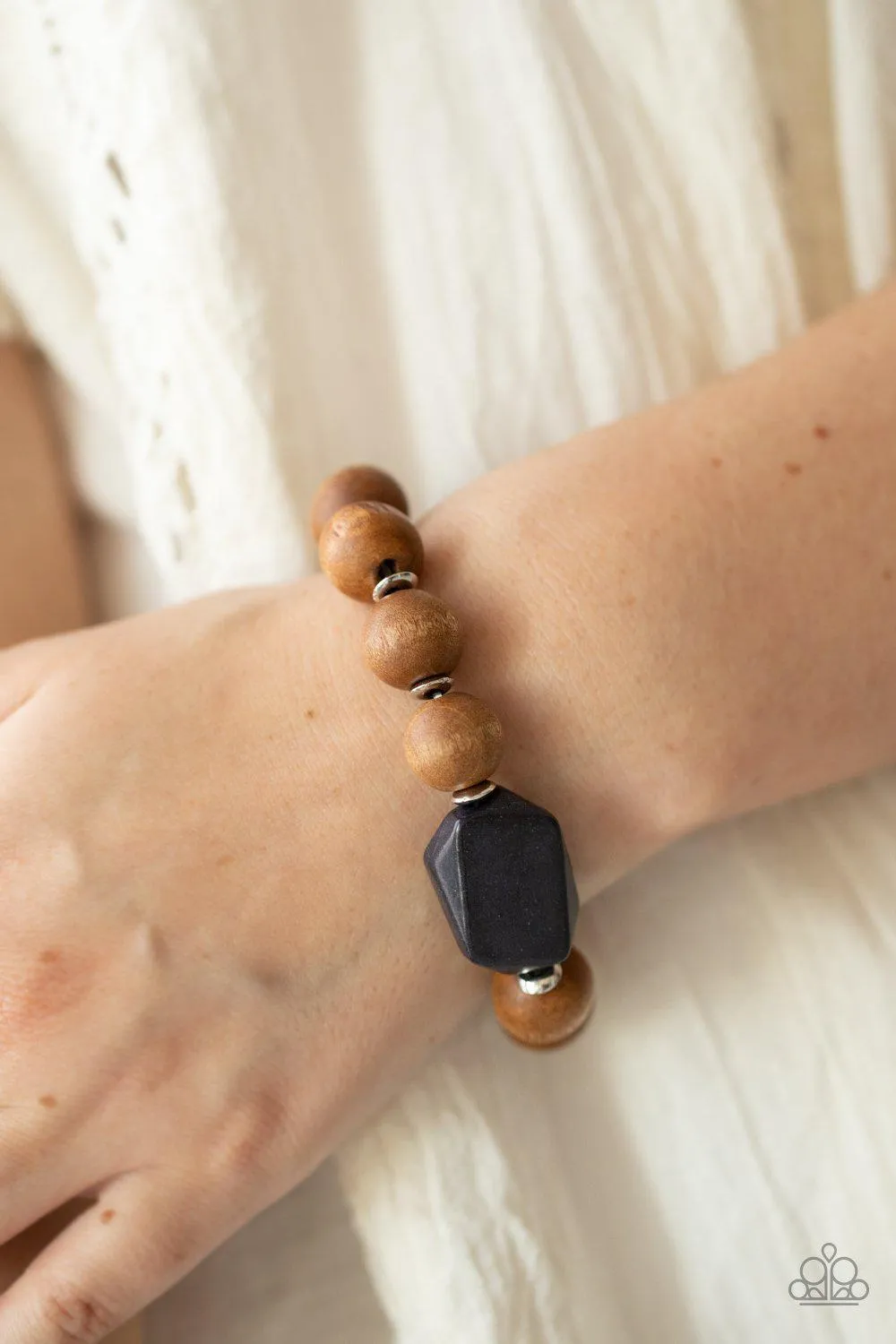 Abundantly Artisan Black Stone and Brown Wood Bracelet - Paparazzi Accessories