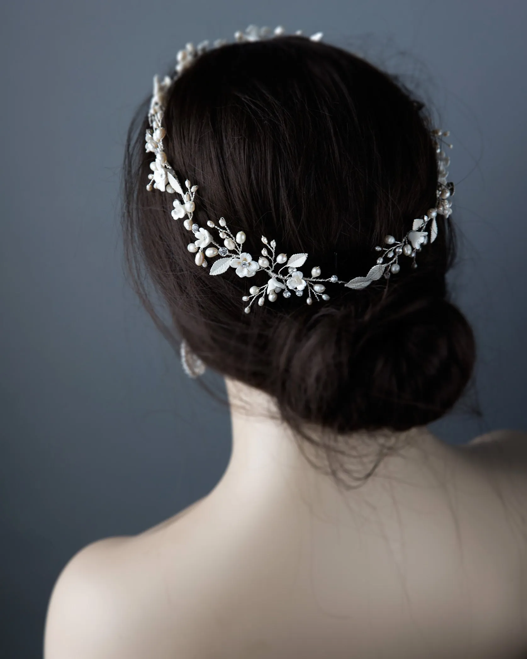 All Porcelain Flower Wedding Hair Vine