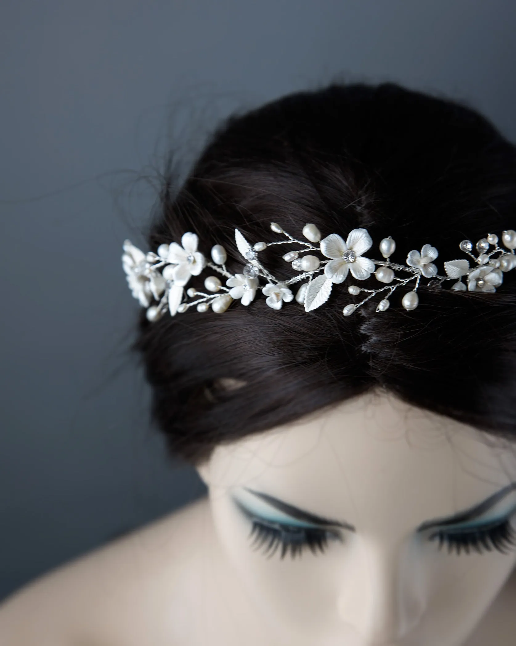 All Porcelain Flower Wedding Hair Vine