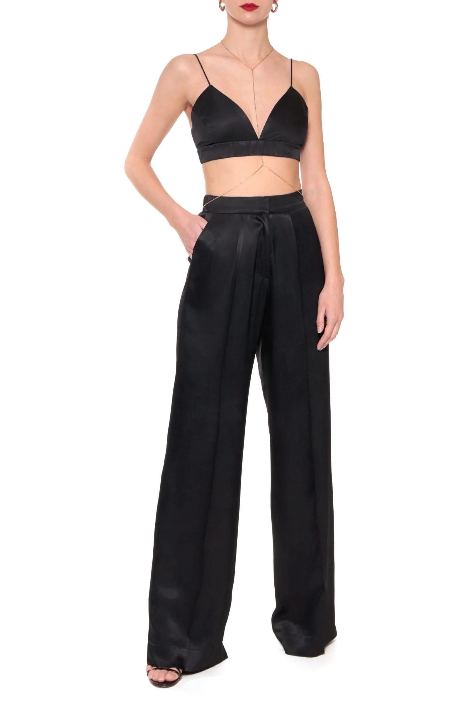 ASHA BLACK SILK-BLEND CROP TOP