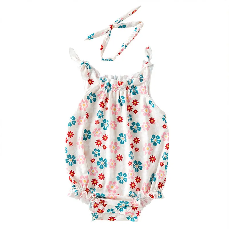 Baby Girls Flower Print Rompers Wholesale 240409287