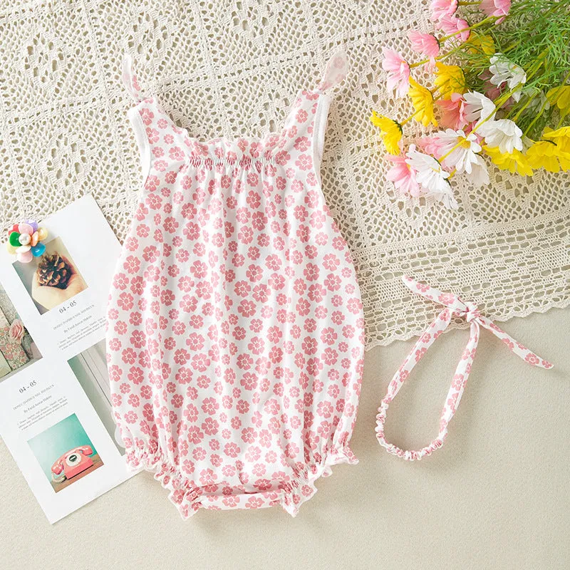 Baby Girls Flower Print Rompers Wholesale 240409287