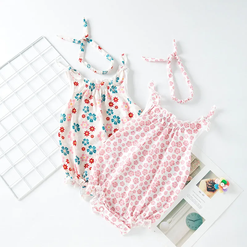 Baby Girls Flower Print Rompers Wholesale 240409287