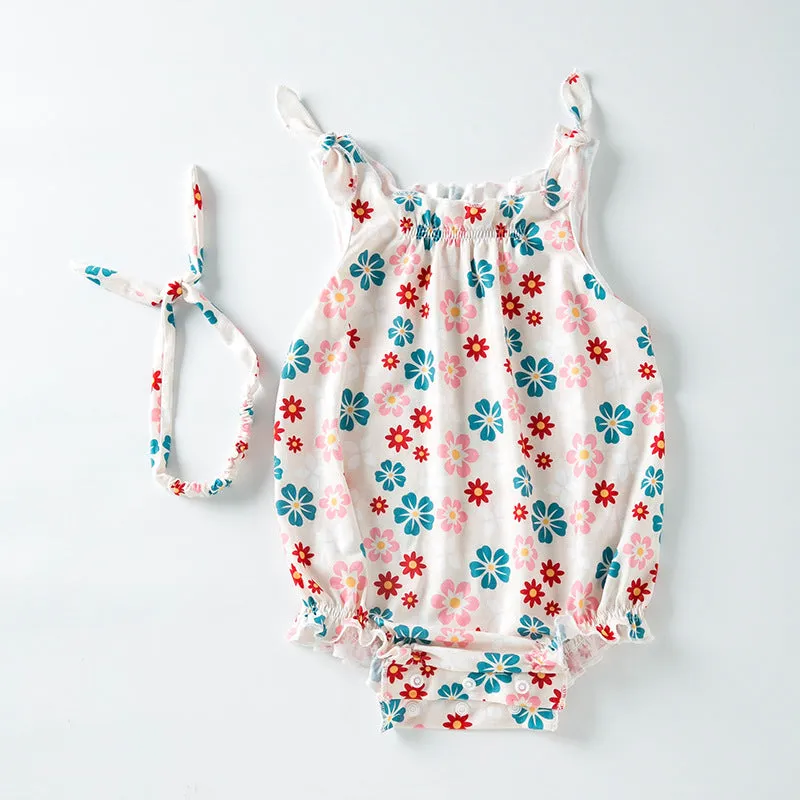 Baby Girls Flower Print Rompers Wholesale 240409287