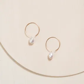 Basic Gold Filled Hoop Earrings - Ivory Pearl - 24mm