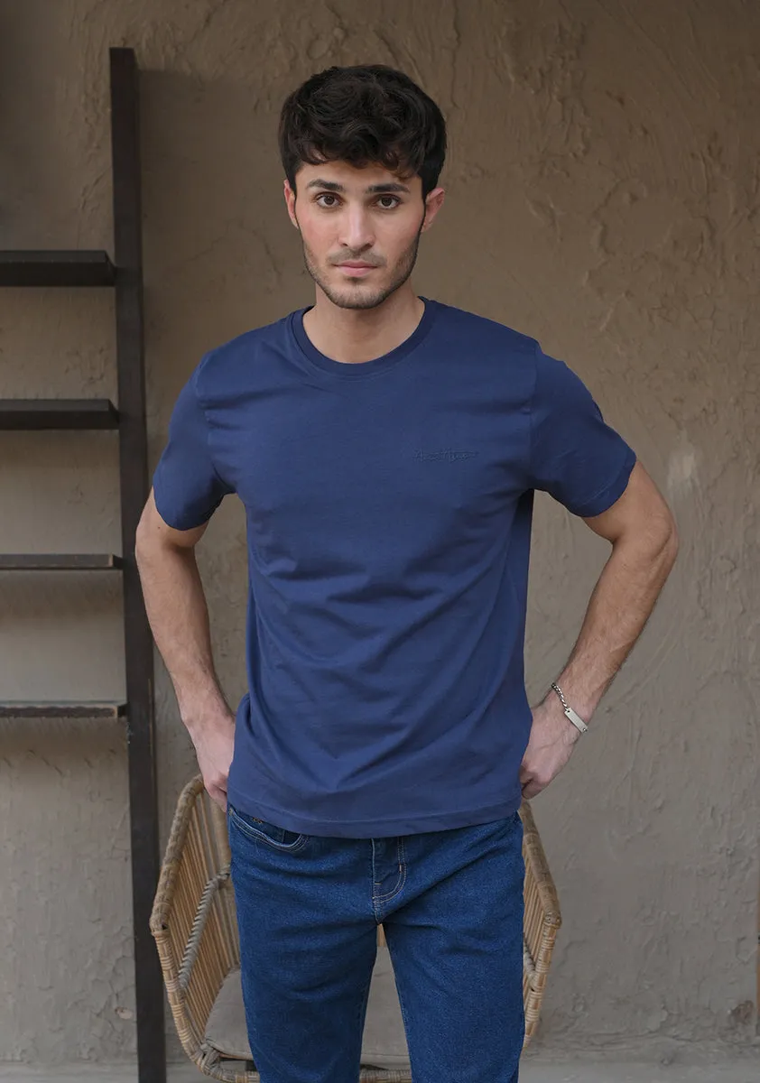 Basic Jersey Round Neck Blue T-Shirt