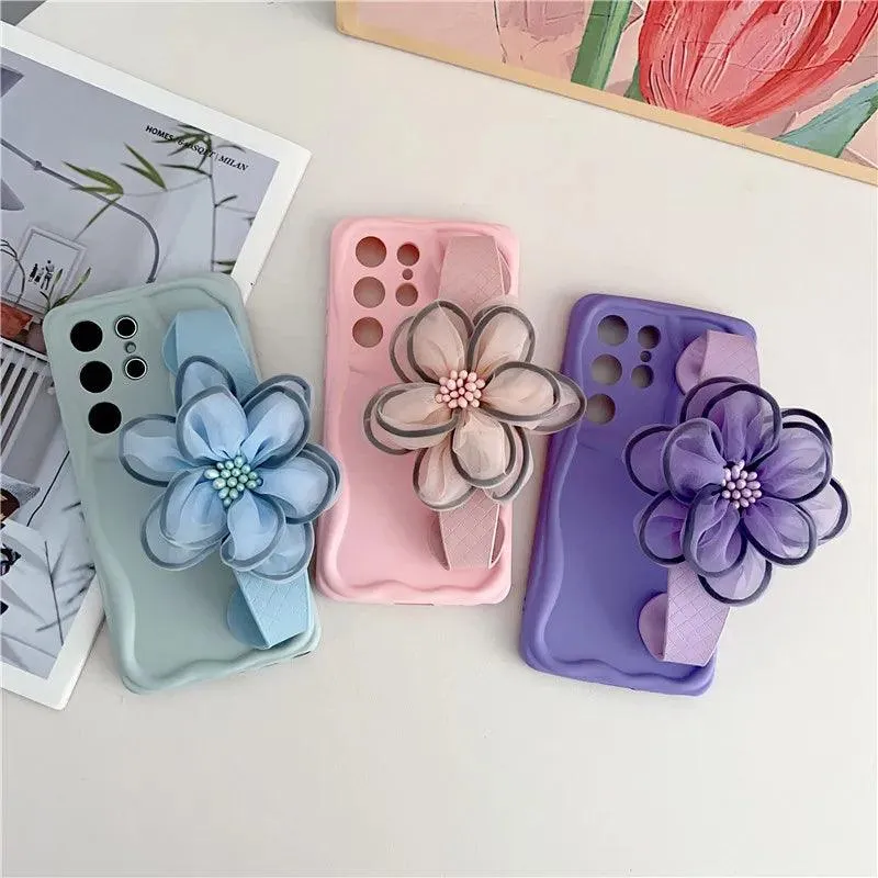 BCPC338 Cute Phone Case for Galaxy S23 FE, S22 Ultra, S21, S20 FE, A54 14, A24 34, A23 33, A53 73, A32, A52S, A50, A51, and A71 - Flower Hand Band Phone Holder