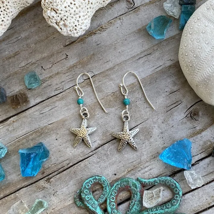 Beach Themed Jewelry Set for Kids with an Ocean Planet Bracelet and Starfish Necklace Earring Combo