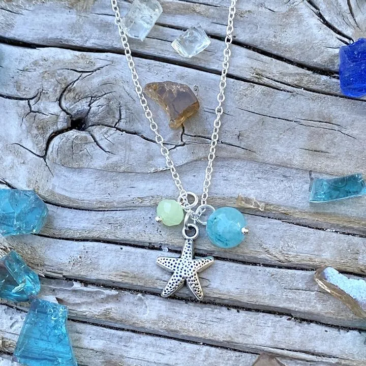 Beach Themed Jewelry Set for Kids with an Ocean Planet Bracelet and Starfish Necklace Earring Combo