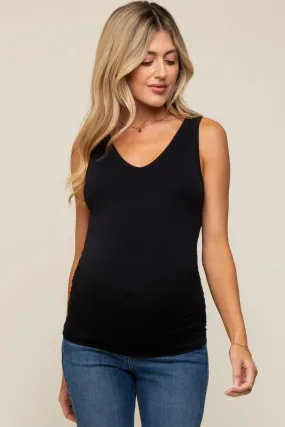 Black Basic V-Neck Seamless Maternity Tank