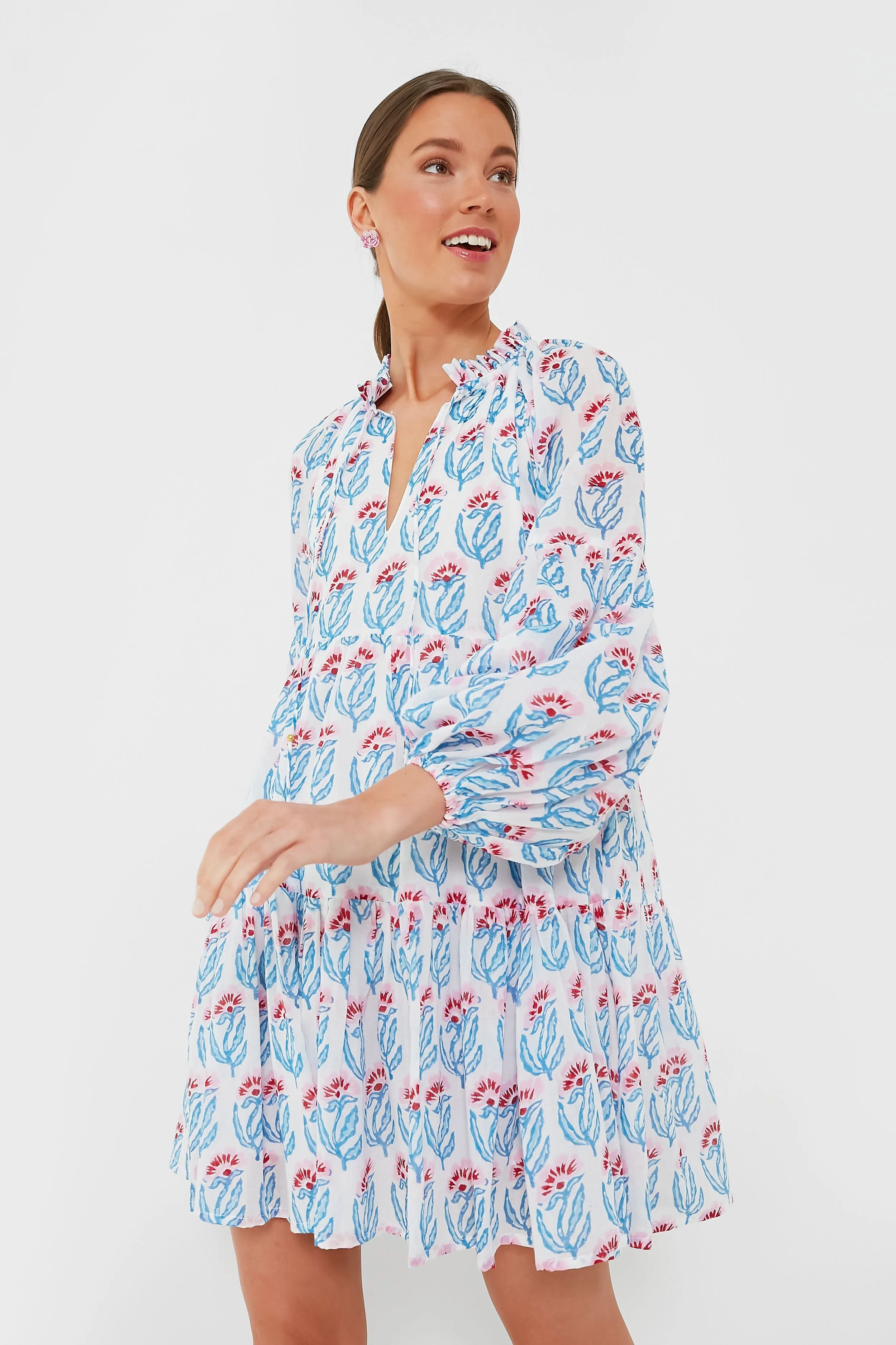 Blue Hampton Balloon Sleeve Short Dress