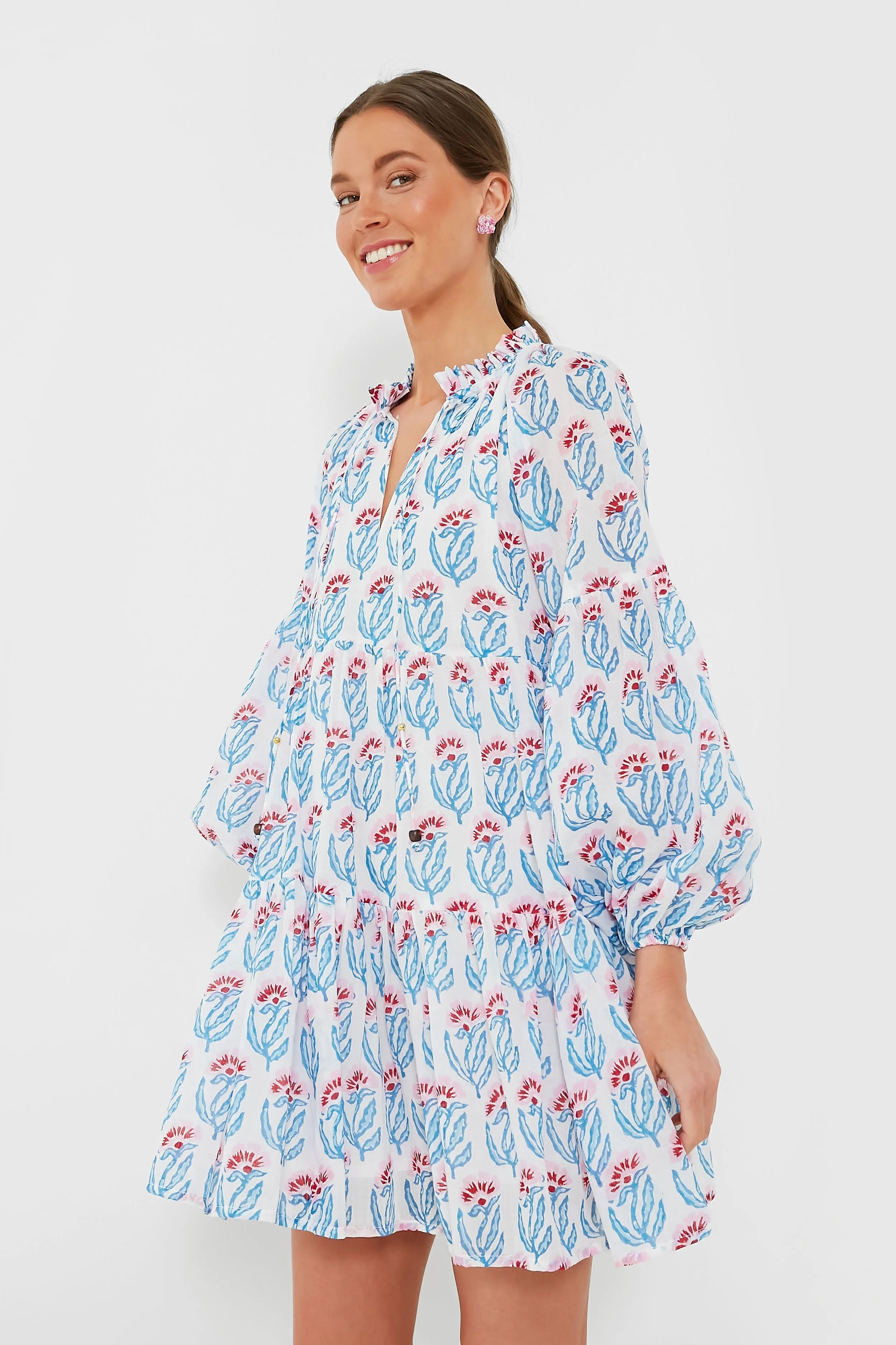 Blue Hampton Balloon Sleeve Short Dress