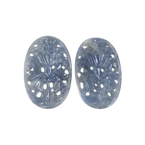 BLUE SAPPHIRE Gemstone Carving : 51.50cts Natural Untreated Unheated Sapphire Hand Carved Oval Shape 33.5*22mm Pair (With Video)