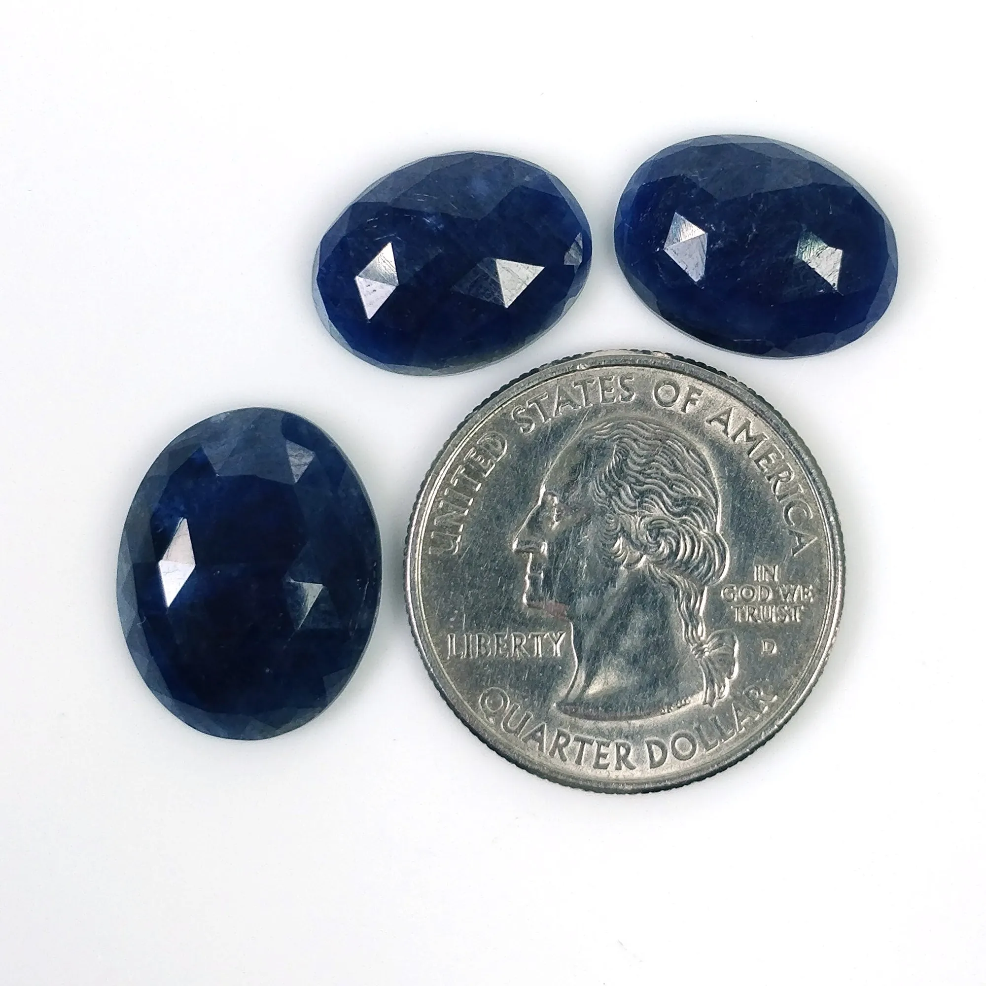 BLUE SAPPHIRE Gemstone Rose Cut : 32.10cts Natural Untreated Unheated Sapphire Oval Shape 16*12mm - 18*14mm 3pcs