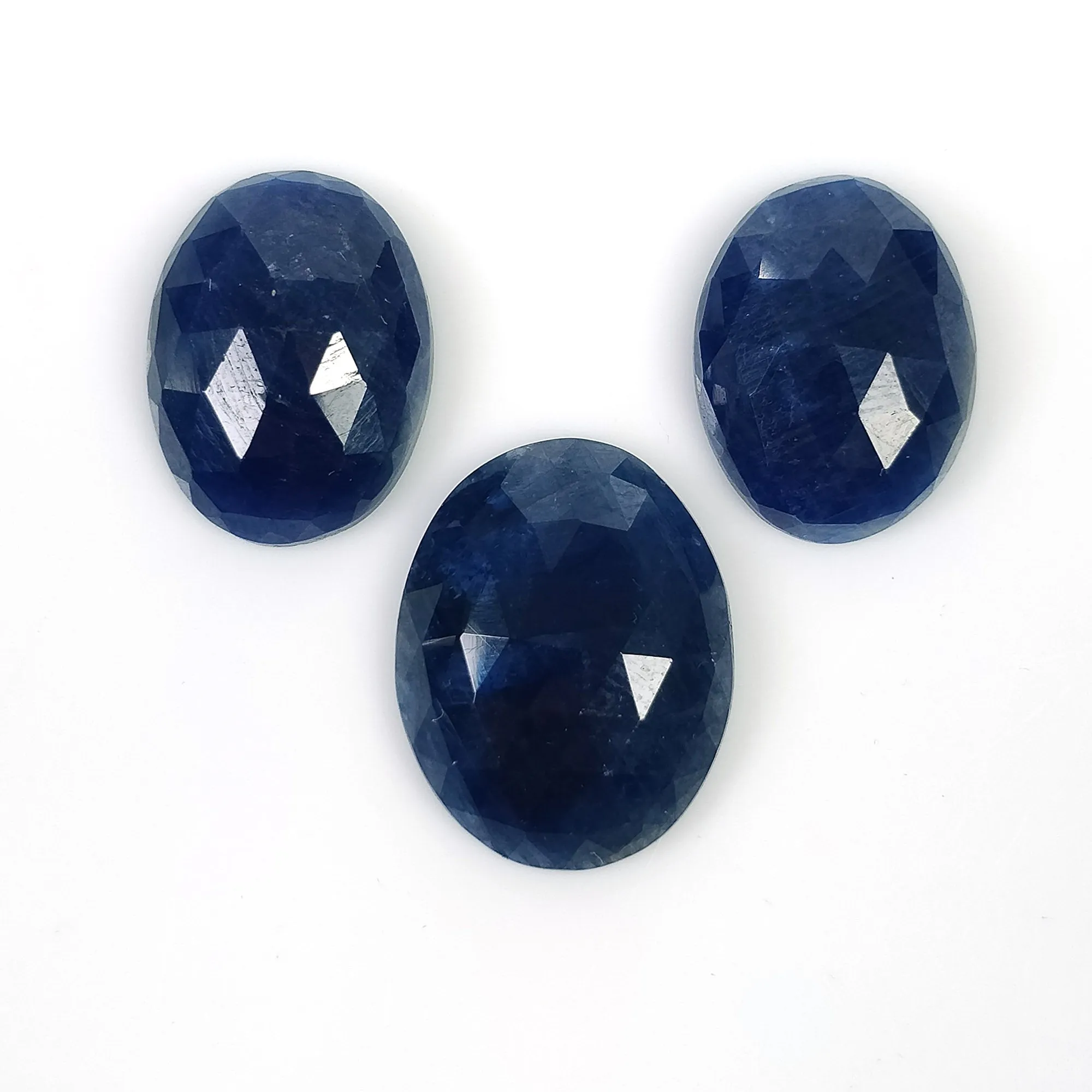 BLUE SAPPHIRE Gemstone Rose Cut : 32.10cts Natural Untreated Unheated Sapphire Oval Shape 16*12mm - 18*14mm 3pcs