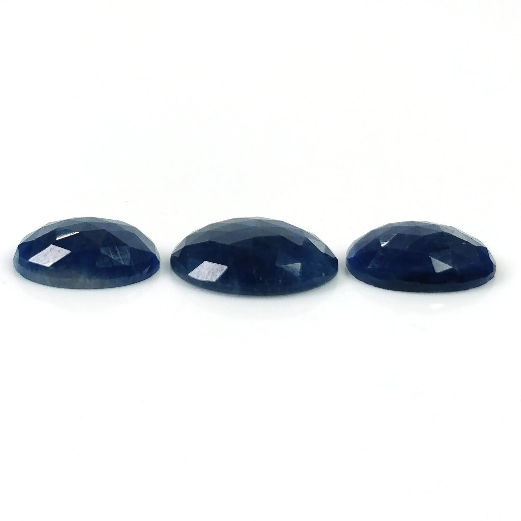 BLUE SAPPHIRE Gemstone Rose Cut : 32.10cts Natural Untreated Unheated Sapphire Oval Shape 16*12mm - 18*14mm 3pcs