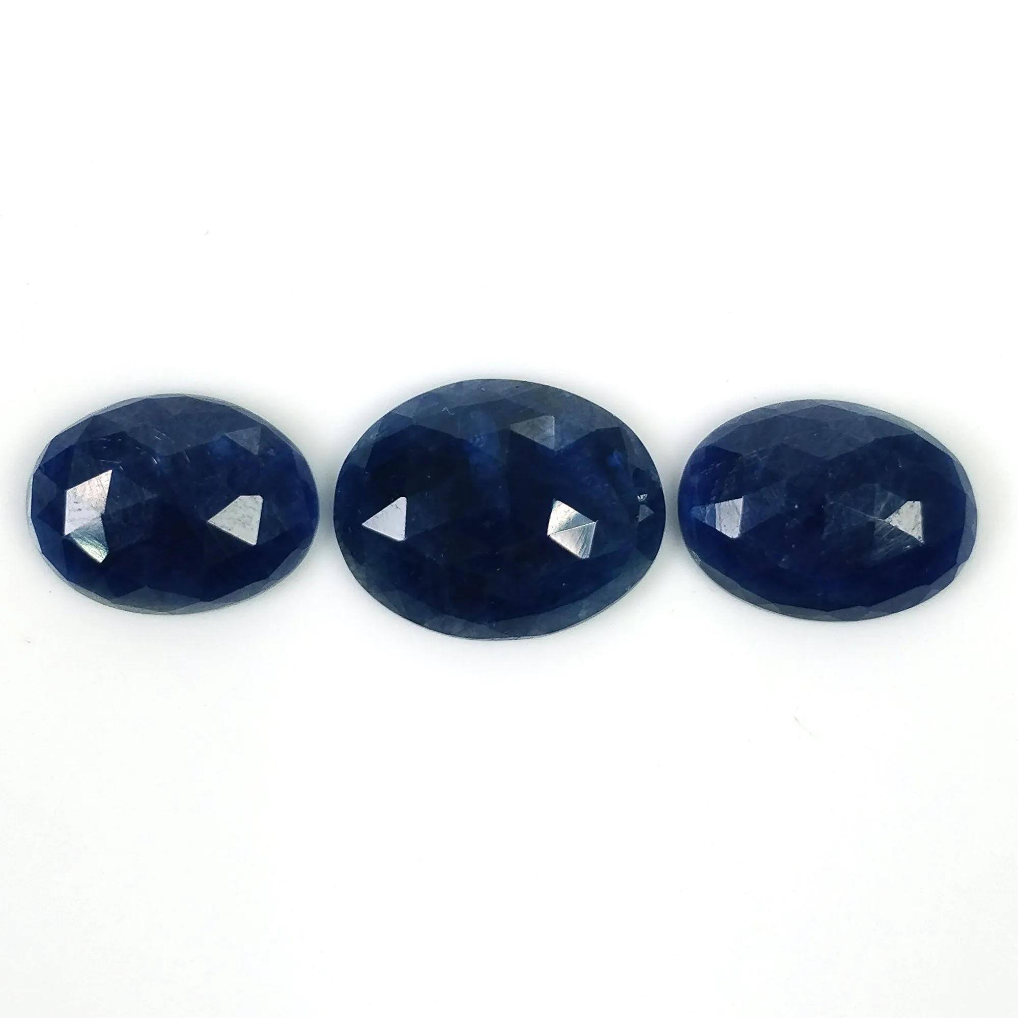 BLUE SAPPHIRE Gemstone Rose Cut : 32.10cts Natural Untreated Unheated Sapphire Oval Shape 16*12mm - 18*14mm 3pcs