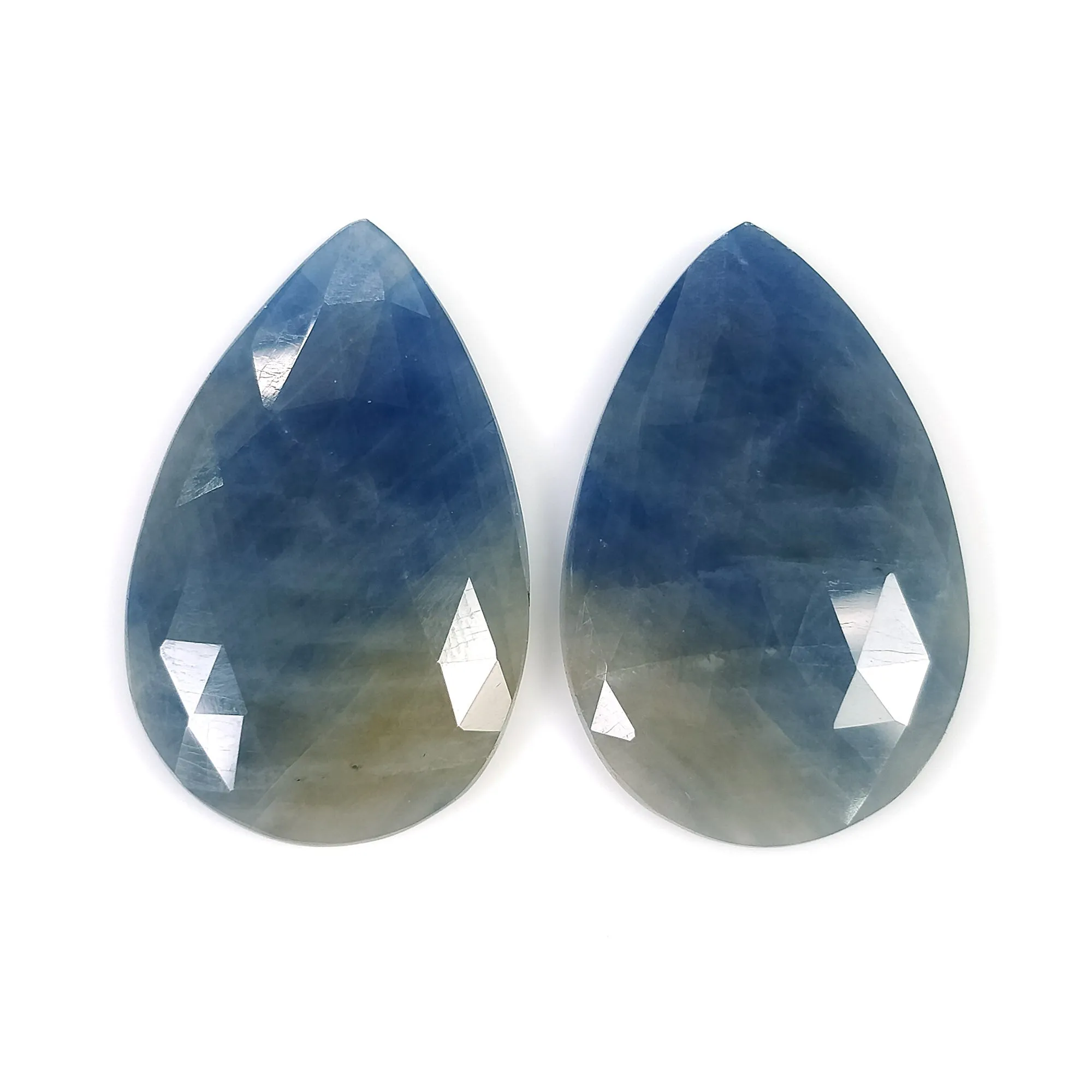 BLUE SAPPHIRE Gemstone Rose Cut : 43.00cts Natural Untreated Unheated Sapphire Pear Shape 28*18mm Pair (With Video)