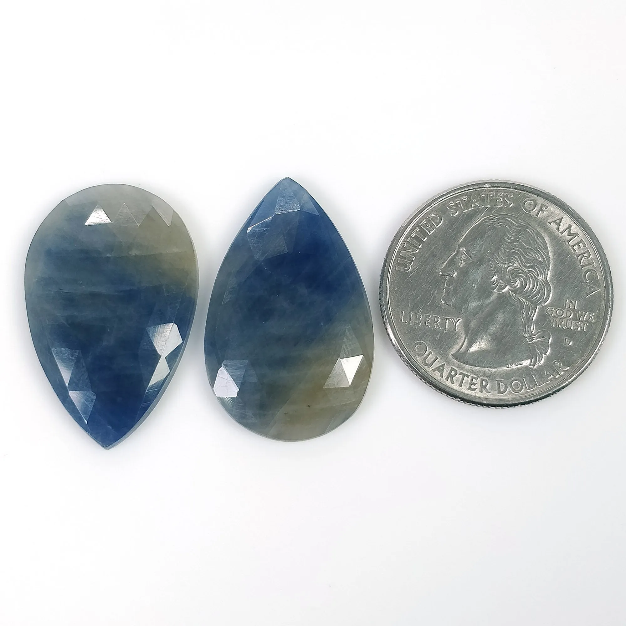 BLUE SAPPHIRE Gemstone Rose Cut : 43.00cts Natural Untreated Unheated Sapphire Pear Shape 28*18mm Pair (With Video)