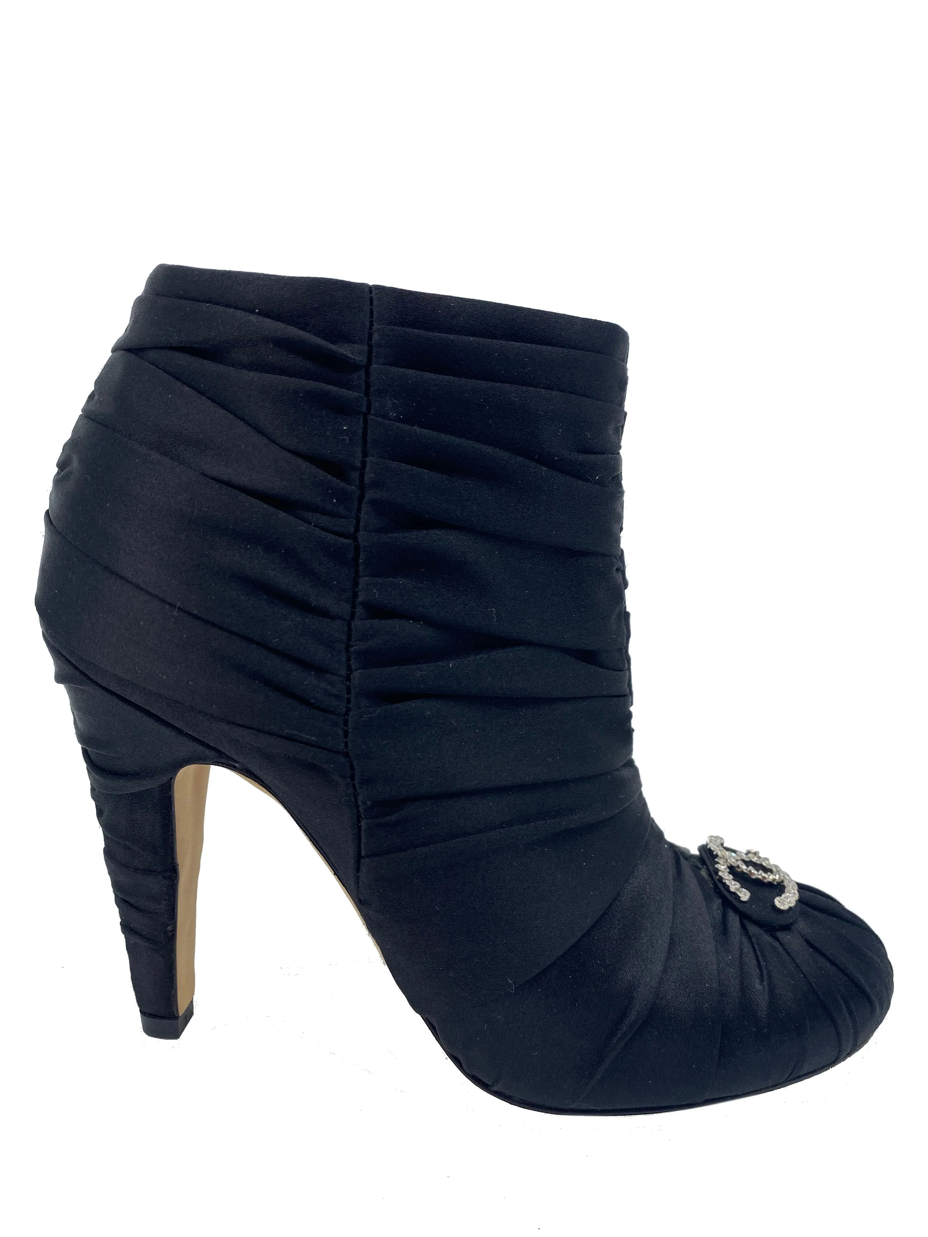 Chanel Ruched Satin CC Booties Size 6.5