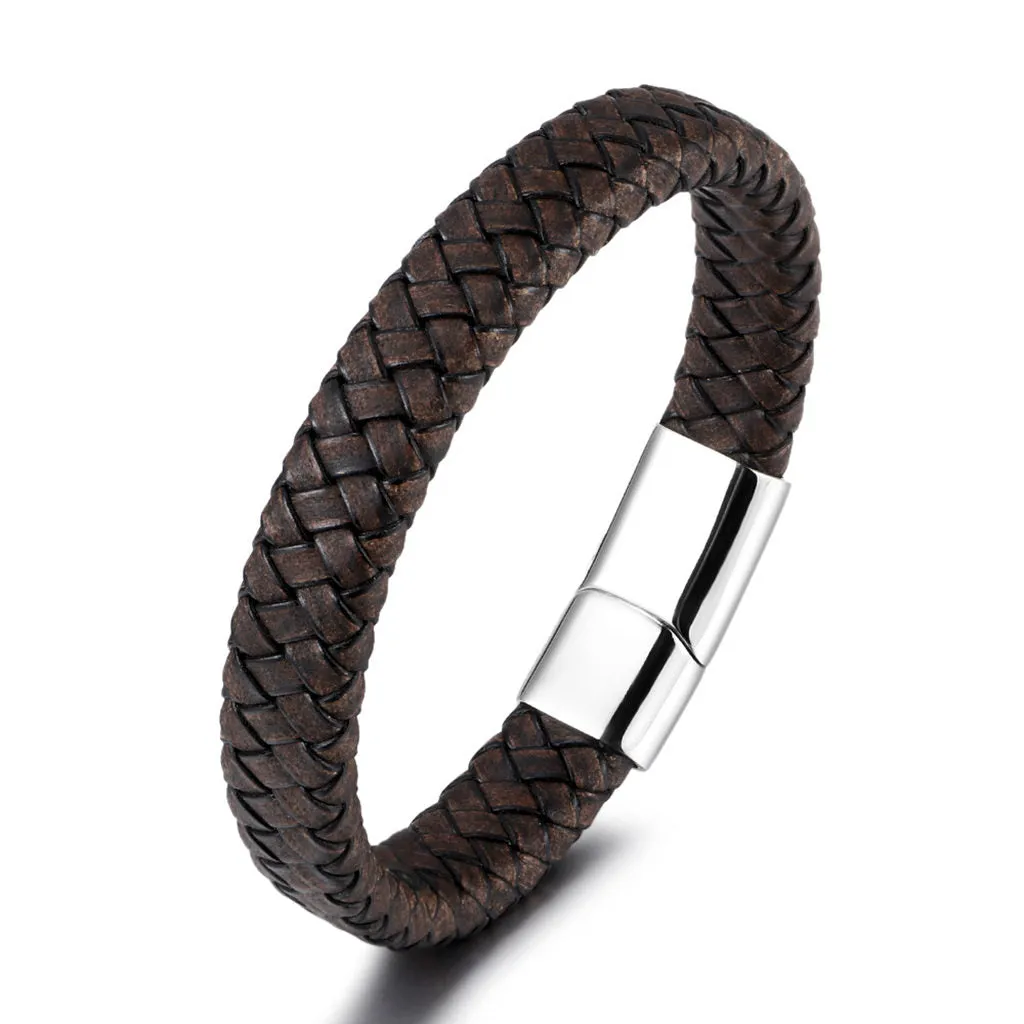 Classic Brown Braided Leather Bracelet