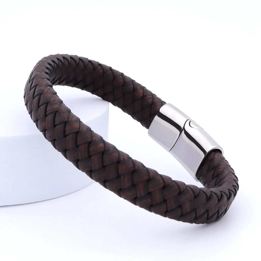 Classic Brown Braided Leather Bracelet