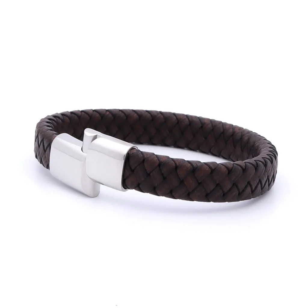 Classic Brown Braided Leather Bracelet