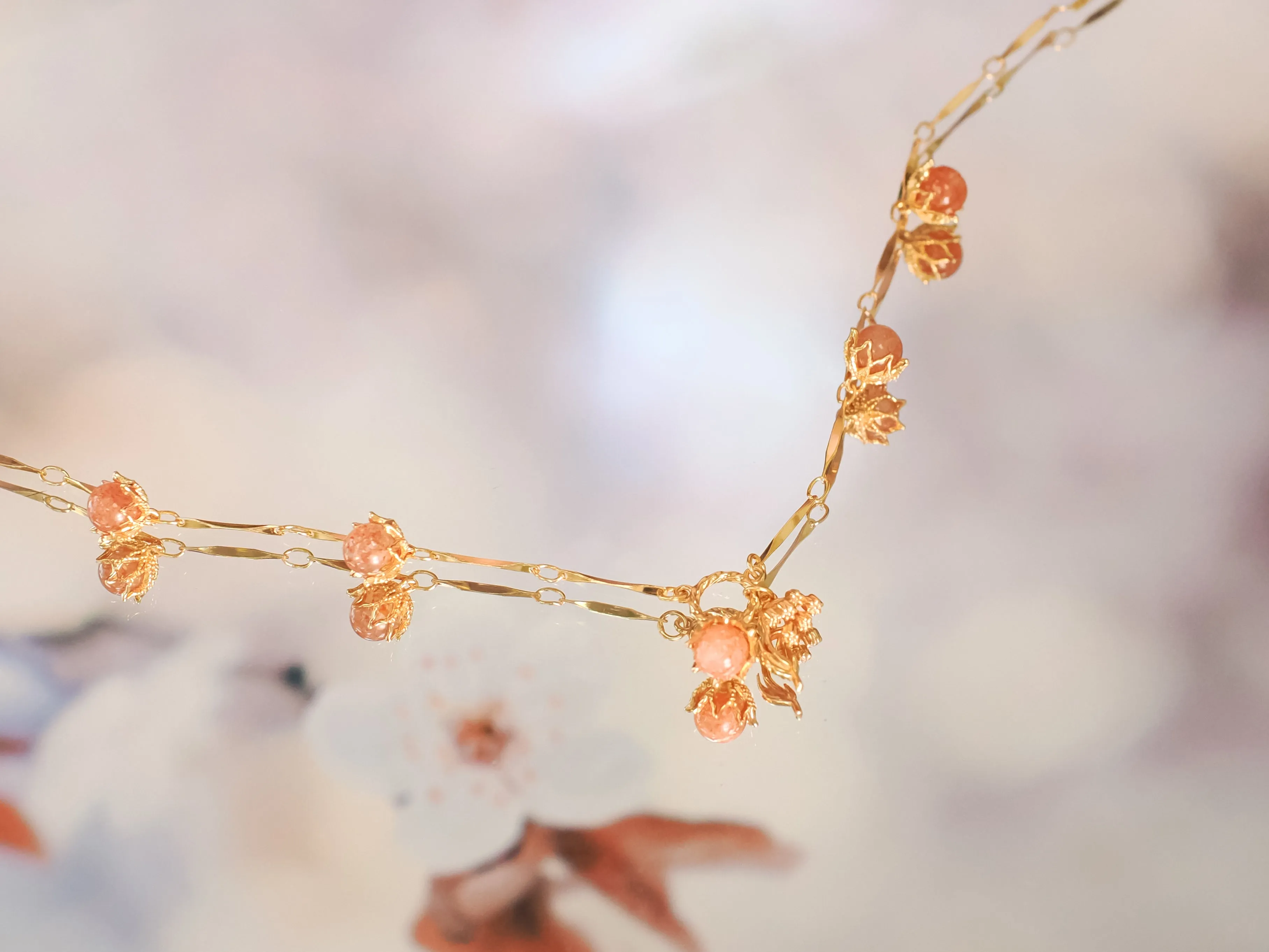 (Coming on 1/5) (Special Edition) Moonstone, Sunstone, Amethyst, Blue Topaz, Rose Quartz Gold Dangle Choker - Lily of the Valley