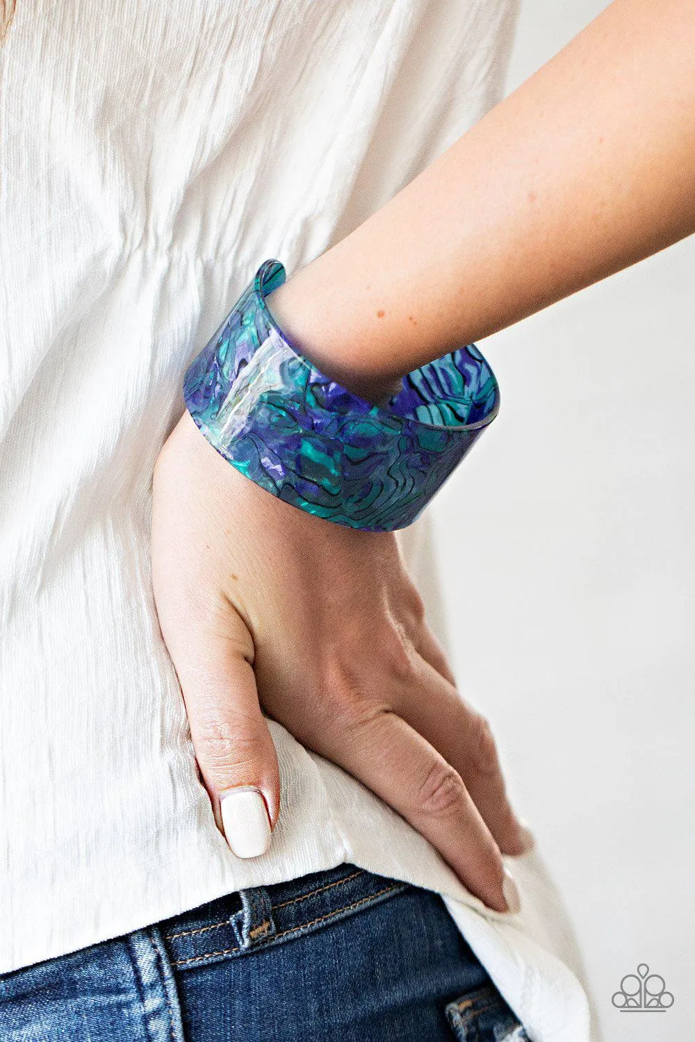 Cosmic Couture Blue Watercolor Acrylic Cuff Bracelet - Paparazzi Accessories