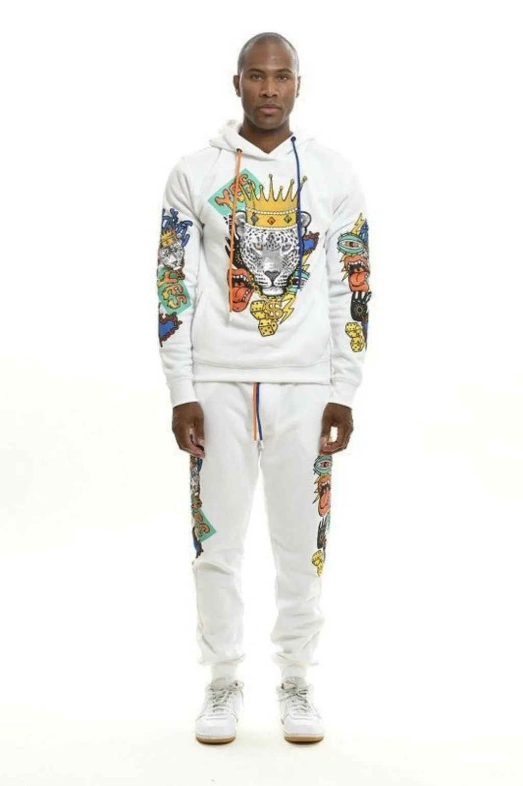 Crown Leopard Embroidery Fleece Tracksuits