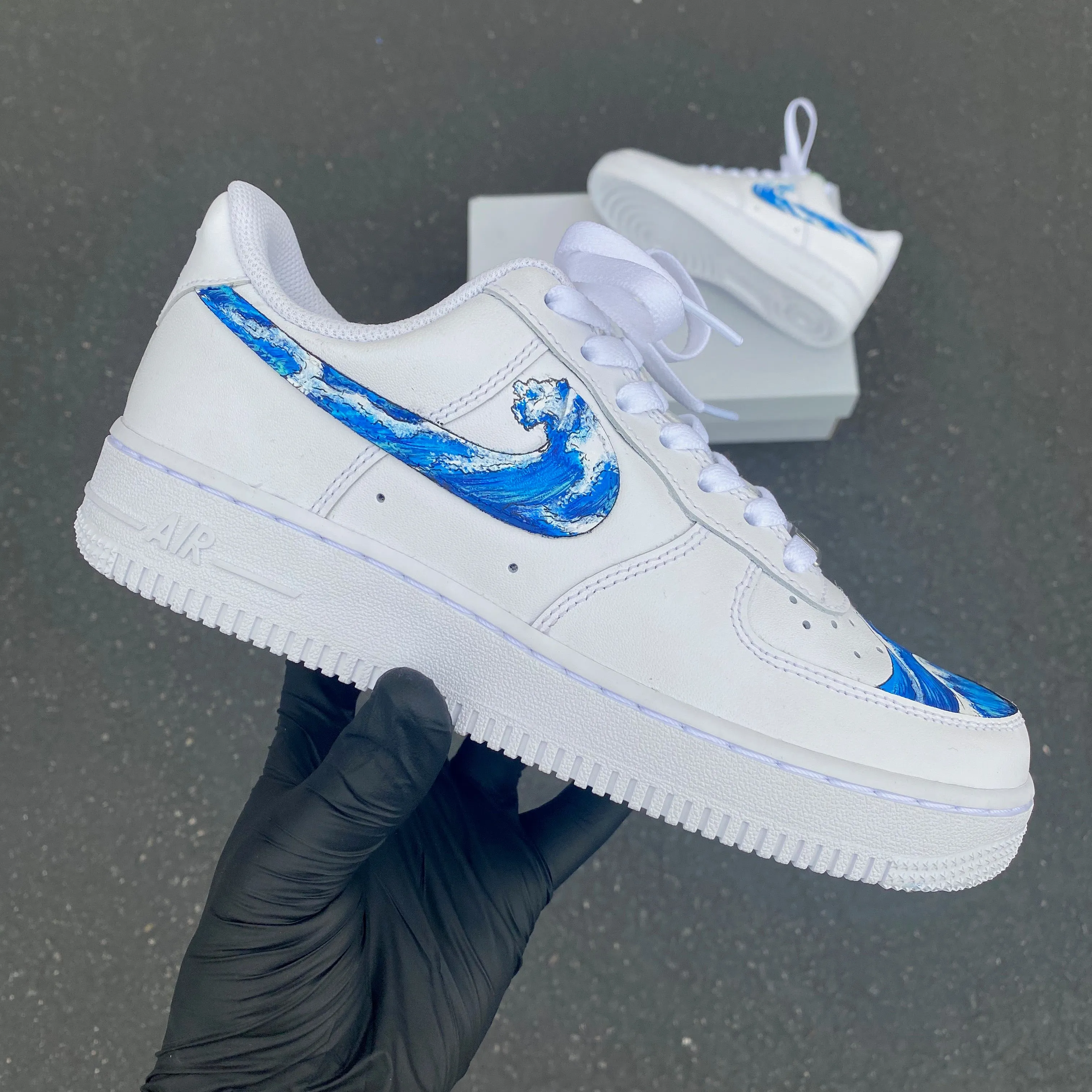 Custom Hand Painted Wave Splash Swoosh Nike Air Force 1 Low