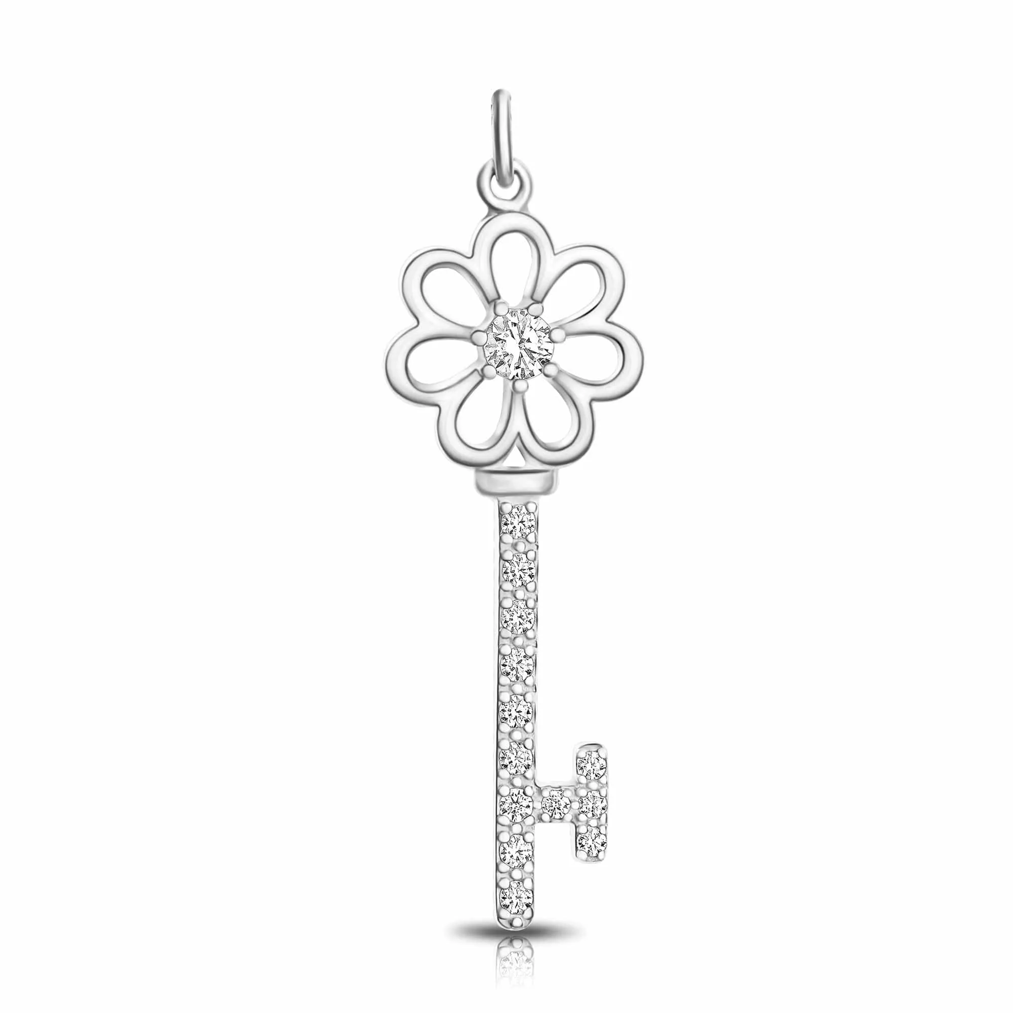 CZ Flower Key Sterling Silver Pendant