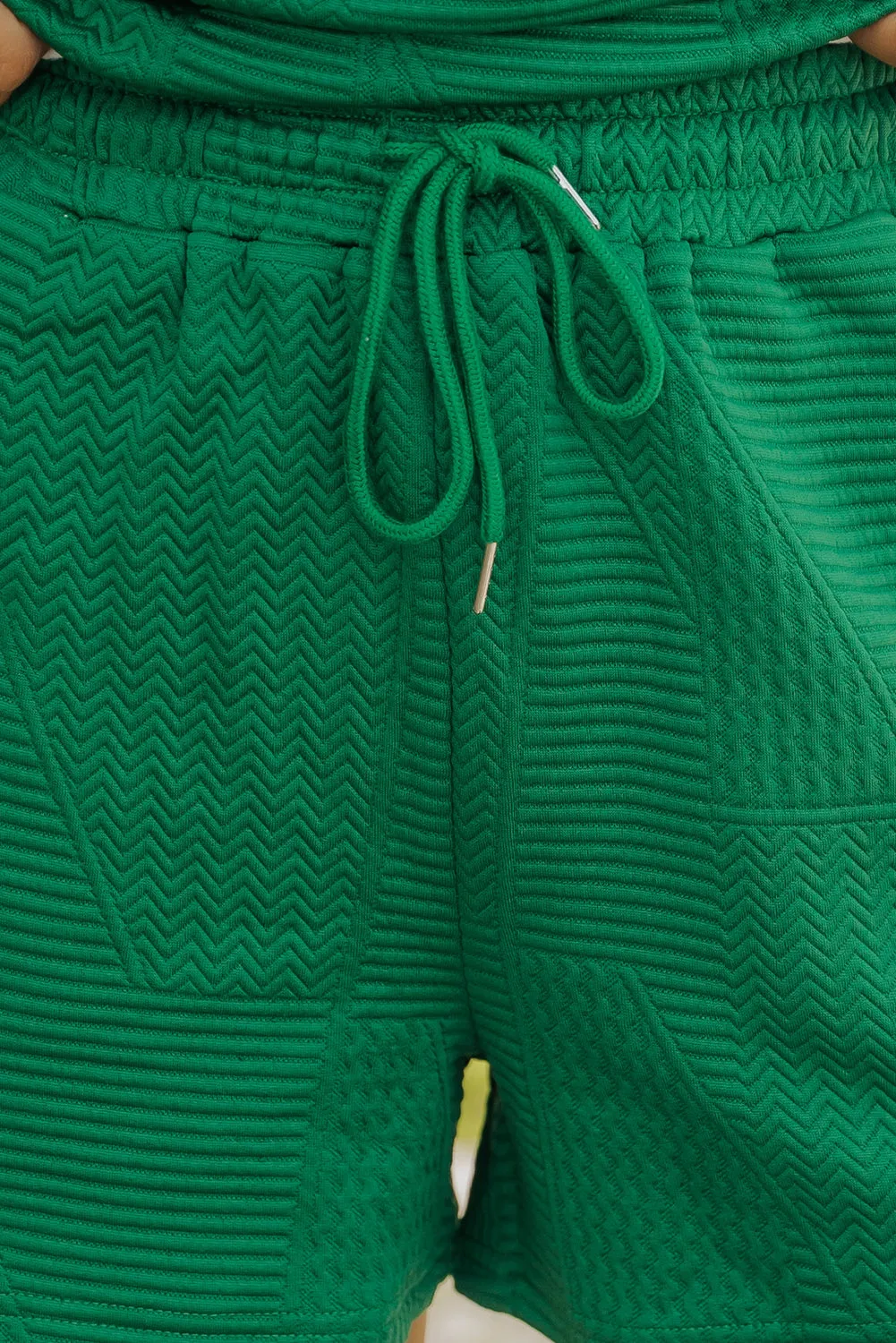 Dark Green Textured Ruffle Split Top and Drawstring Shorts (Takes 2 Weeks Delivery)