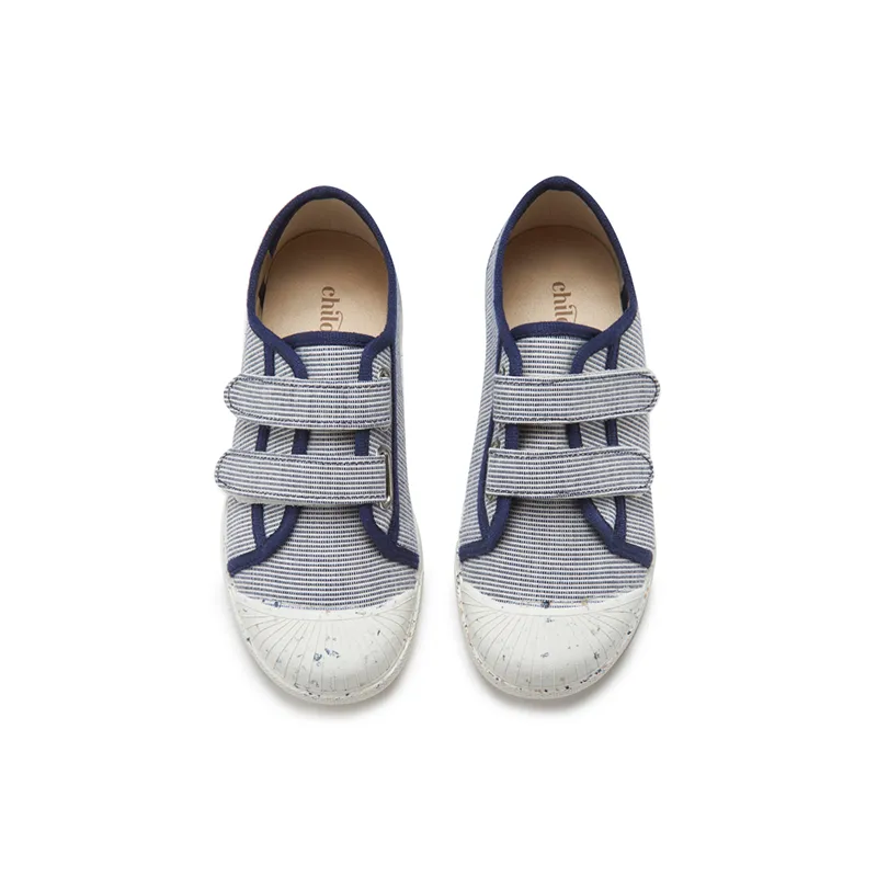 ECO-Friendly Canvas Double Sneaker in Navy Stripes