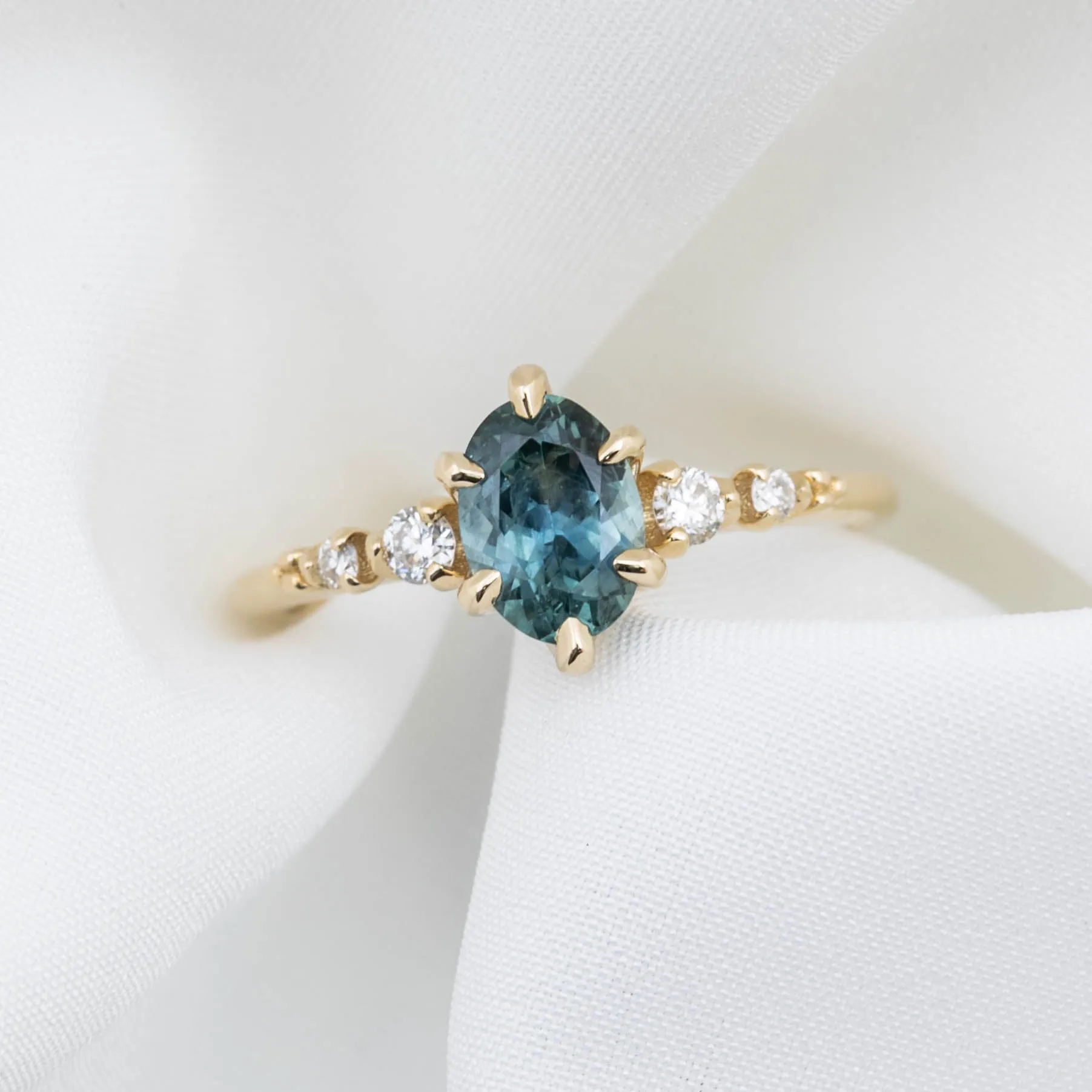 Estel Fleur Ring 1.1ct Blue Oval Montana Sapphire, 14K Yellow Gold (One of a kind)